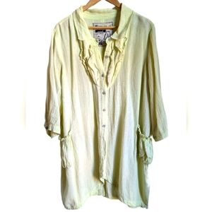 ANIMALE Lime Green Linen Lagenlook Bohemian Coastal Shirt Blazer Size 14
